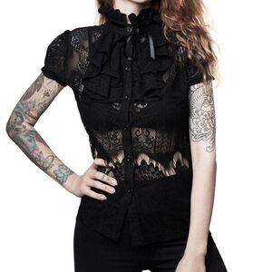Killstar plus size 4x Liana Ruffle blouse black lace goth witch
